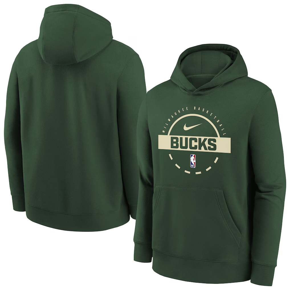 PMen's Milwaukee Bucks Hunter Green 2025/26 ractice Club Pullover Hoodie